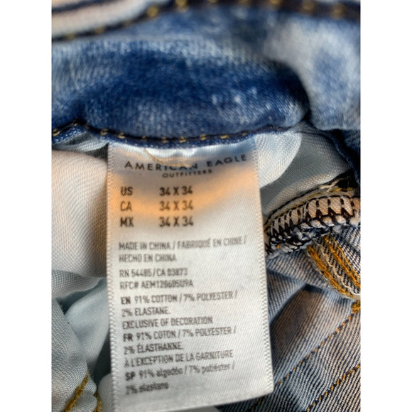 American Eagle Mens Jeans 34X34 Blue Slim Fit Distressed Air Flex 360 Denim - Picture 3 of 6